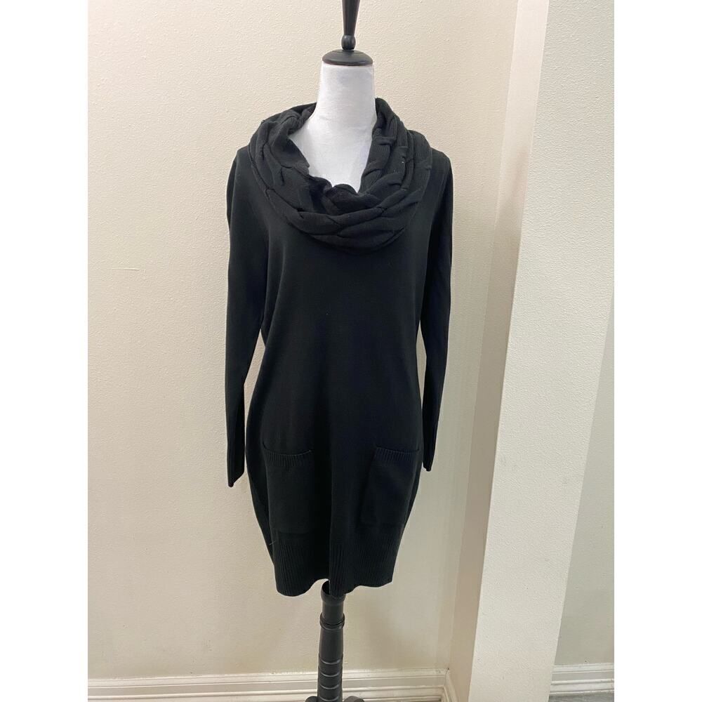 Soho Street NY&Co. Sweater Dress Black Cowl Neck With 2 Front Pockets Size M